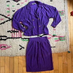 Purple silk skirt and jacket suit